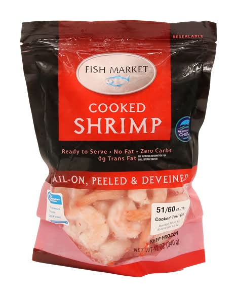 Fish Market Cooked Shrimp, Tail on Peeled & Deveined (12 g, 60 ct)