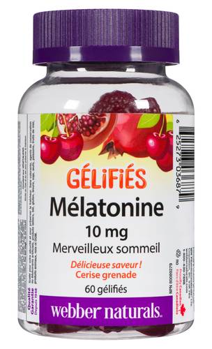 Webber naturals mélatonine gélifiés 10 mg - melatonin gummies 10 mg (60 unités)(cerise grenade)