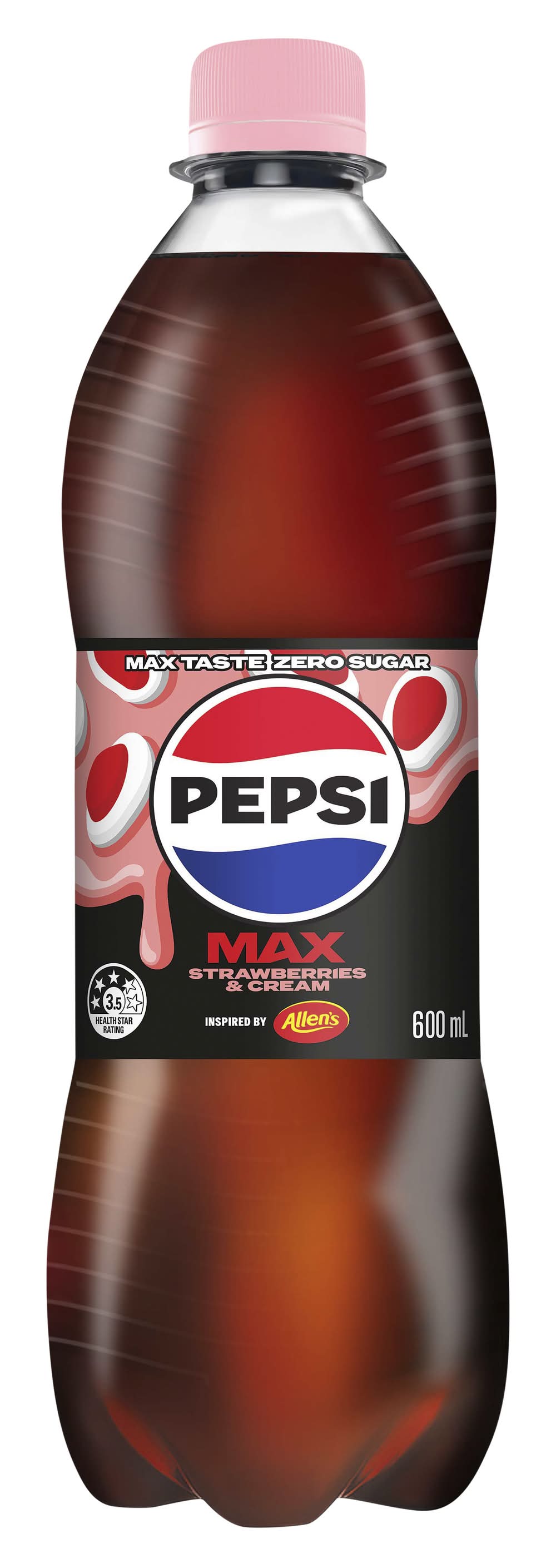 Pepsi Max Zero Sugar Soda, Strawberries & Cream (24 x 600mL)