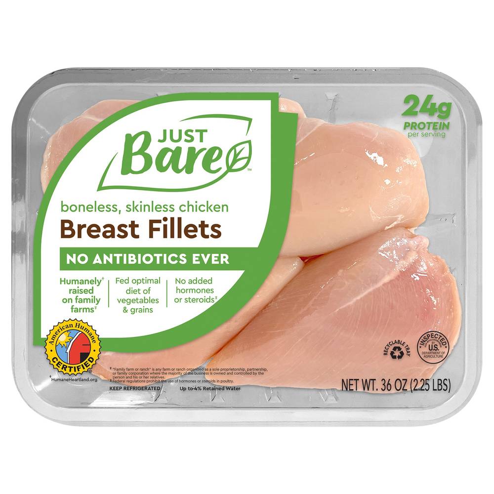 Just Bare Boneless Skinless Chicken Breast Fillets (36 oz)