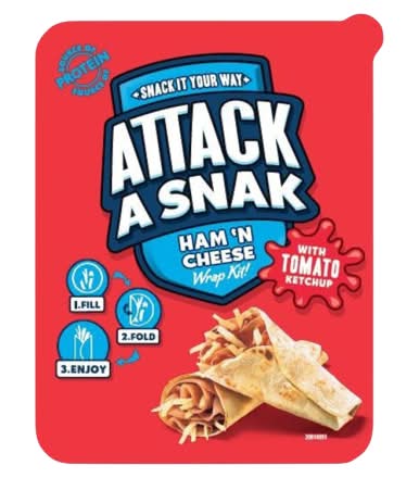 Attack A Snak Ham 'N Cheese Wrap Kit With Tomato Ketchup (3 pack)