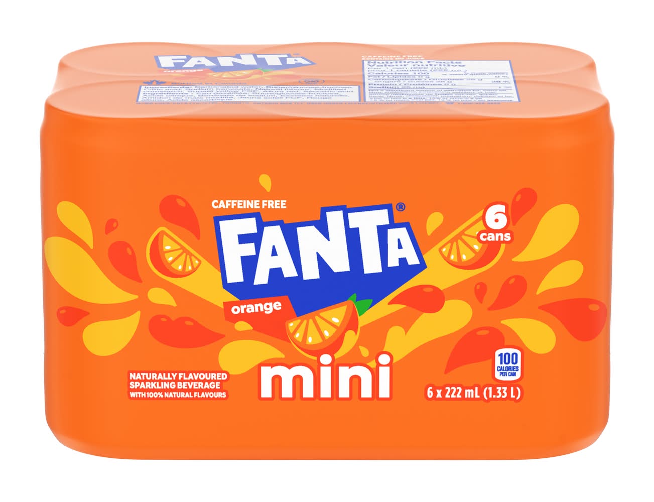Fanta Caffeine Free Mini Sparkling Soda, Orange (6 x 222 ml)