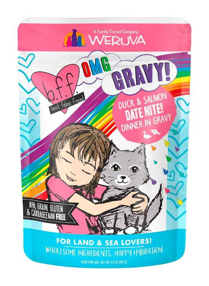 BFF OMG - Best Feline Friend Oh My Gravy!, Date Nite with Duck & Salmon in Gravy Cat Food by Weruva, 2.8 Ounce Pouch
