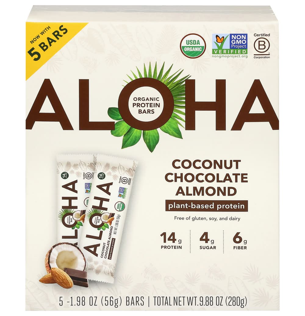 Aloha Plant Based Organic Protein Bars, Coconut Chocolate Almond (5 x 1.98 oz)