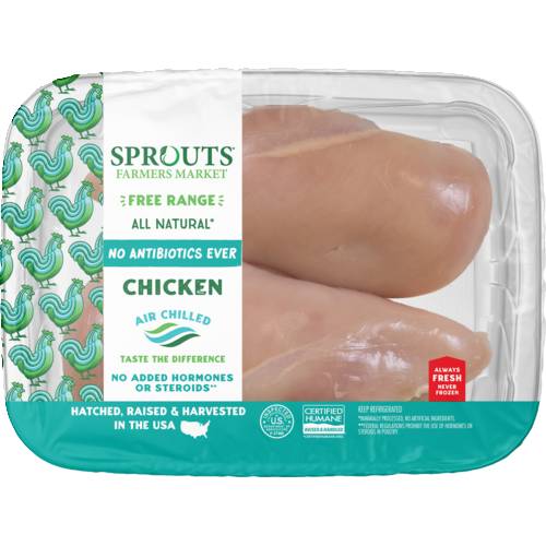 Sprouts Boneless Skinless Chicken Breasts With Rib Meat No Antibiotics Ever (Avg. 1.25lb)