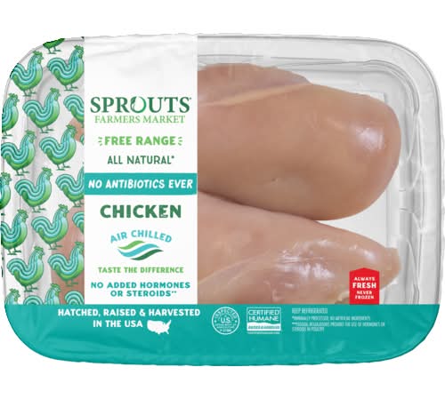Sprouts Boneless Skinless Chicken Breasts With Rib Meat No Antibiotics Ever (Avg. 1.25lb)