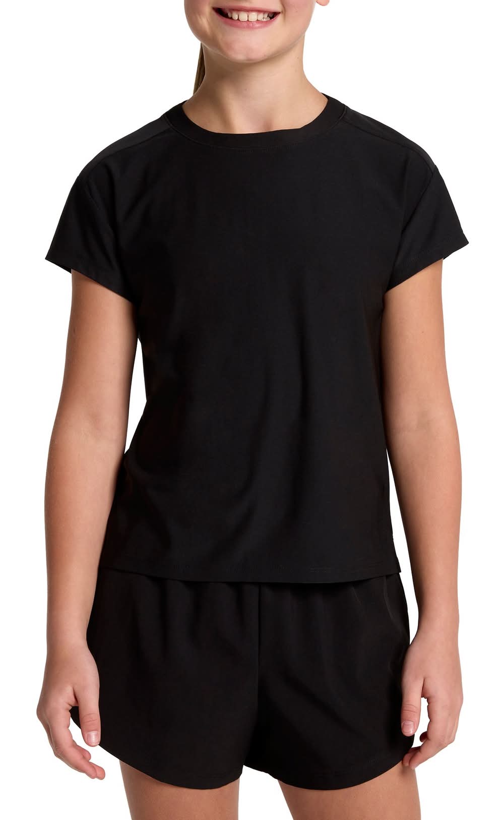 DSG Girls' Movement Fashion T-Shirt (Pure Black, XS)