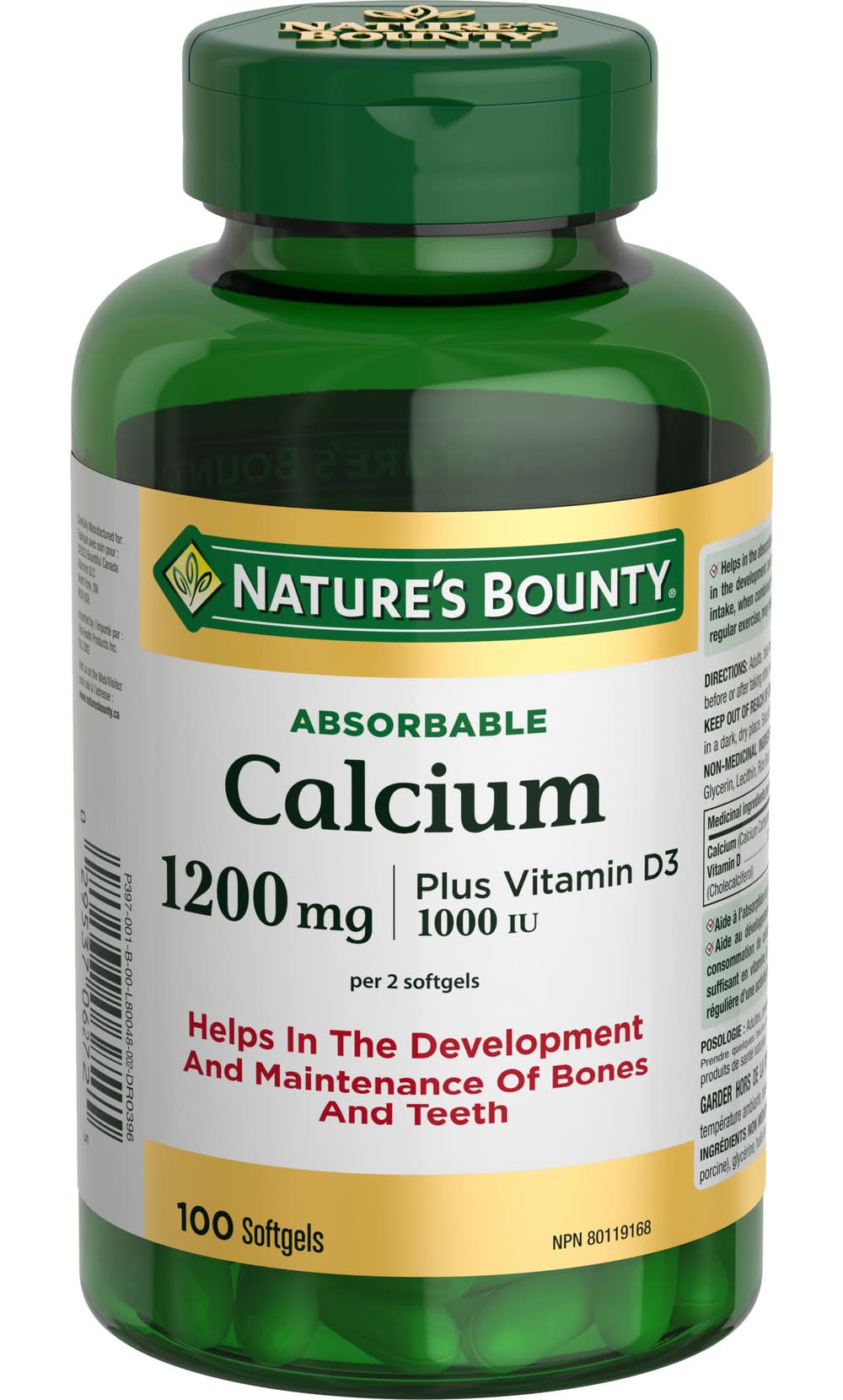 Nature's Bounty Absorbable Calcium Plus Vitamin D3 Softgels 1200 mg (100 ct)