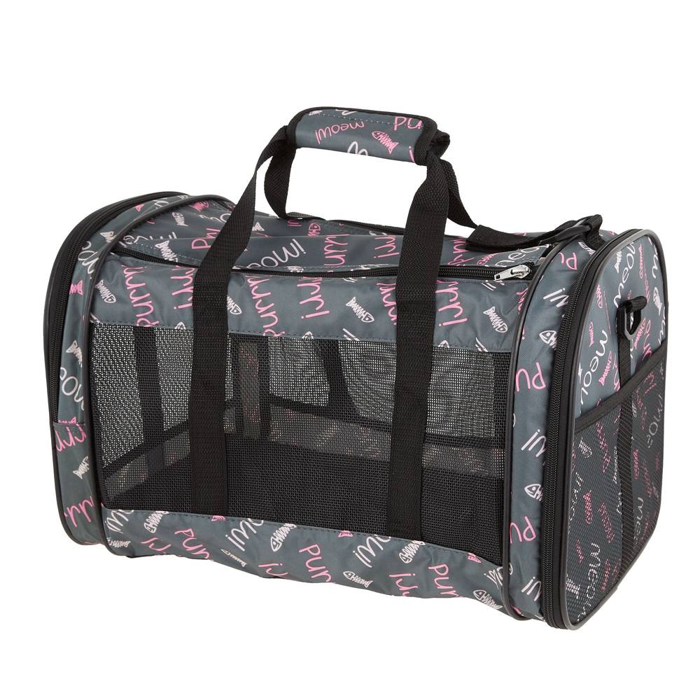 Whisker City Meow Soft-Sided Cat and Dog Carrier Bag (19\"L x 11\"w x 11\"h/pink-white-black)