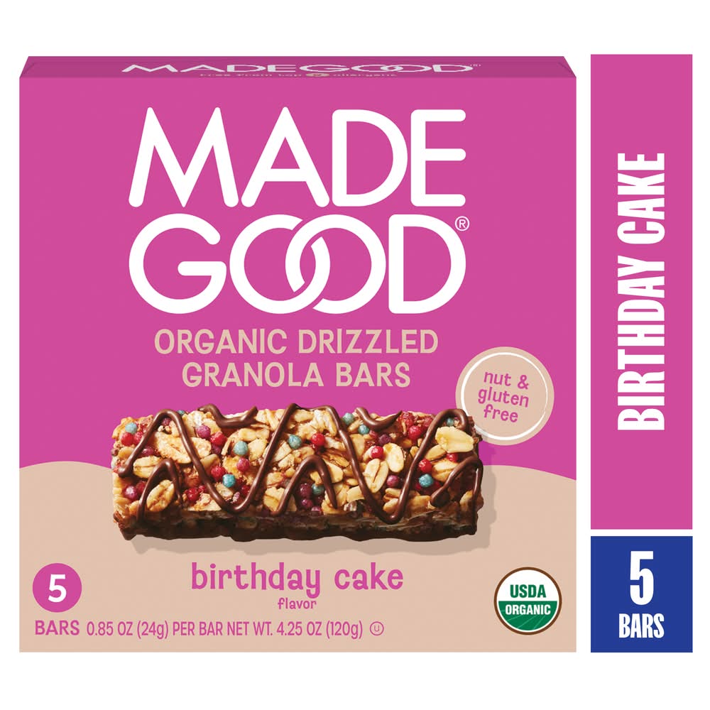 Made Good Gluten Free Organic Drizzled Granola Bars, Birthday Cake (5 x 0.85 oz)