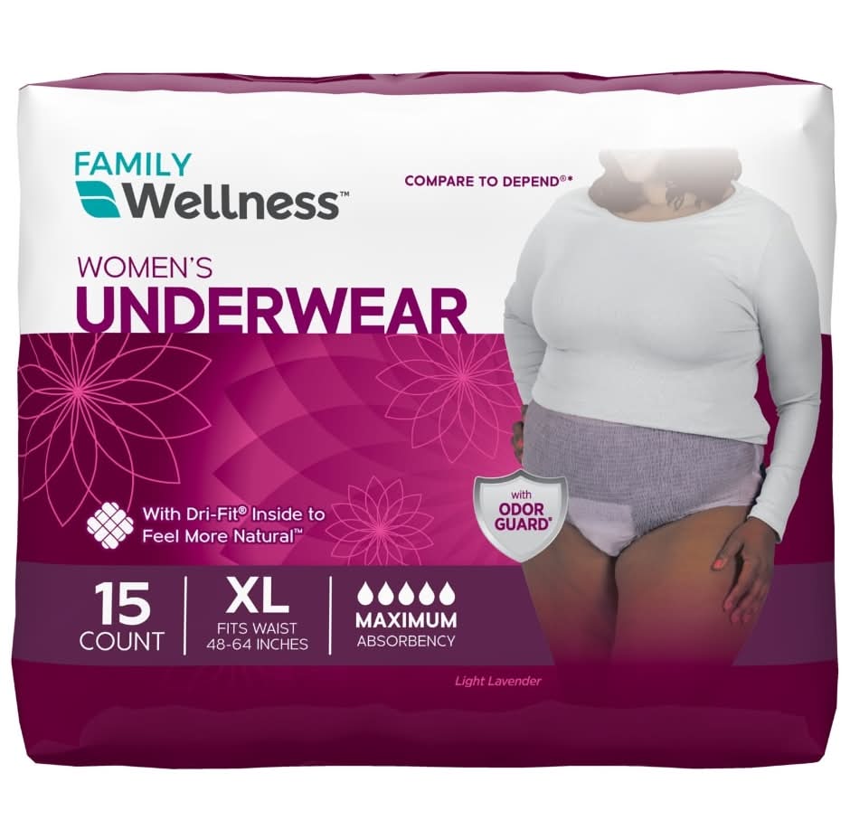 Family Wellness Maximum Absorbency Protective Underwear, Women, XL (15 ct)