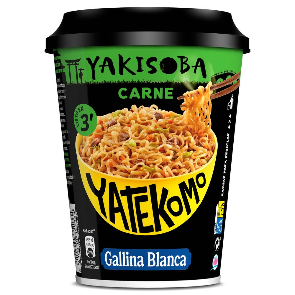 Fideos Orientales Yakisoba Carne Gallina Blanca Yatekomo Vaso 93 G