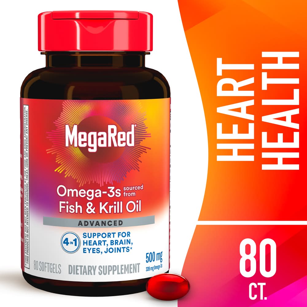 MegaRed Advanced 4-in-1 500mg Omega-3 Fish & Krill Oil Supplement (3.6 oz)