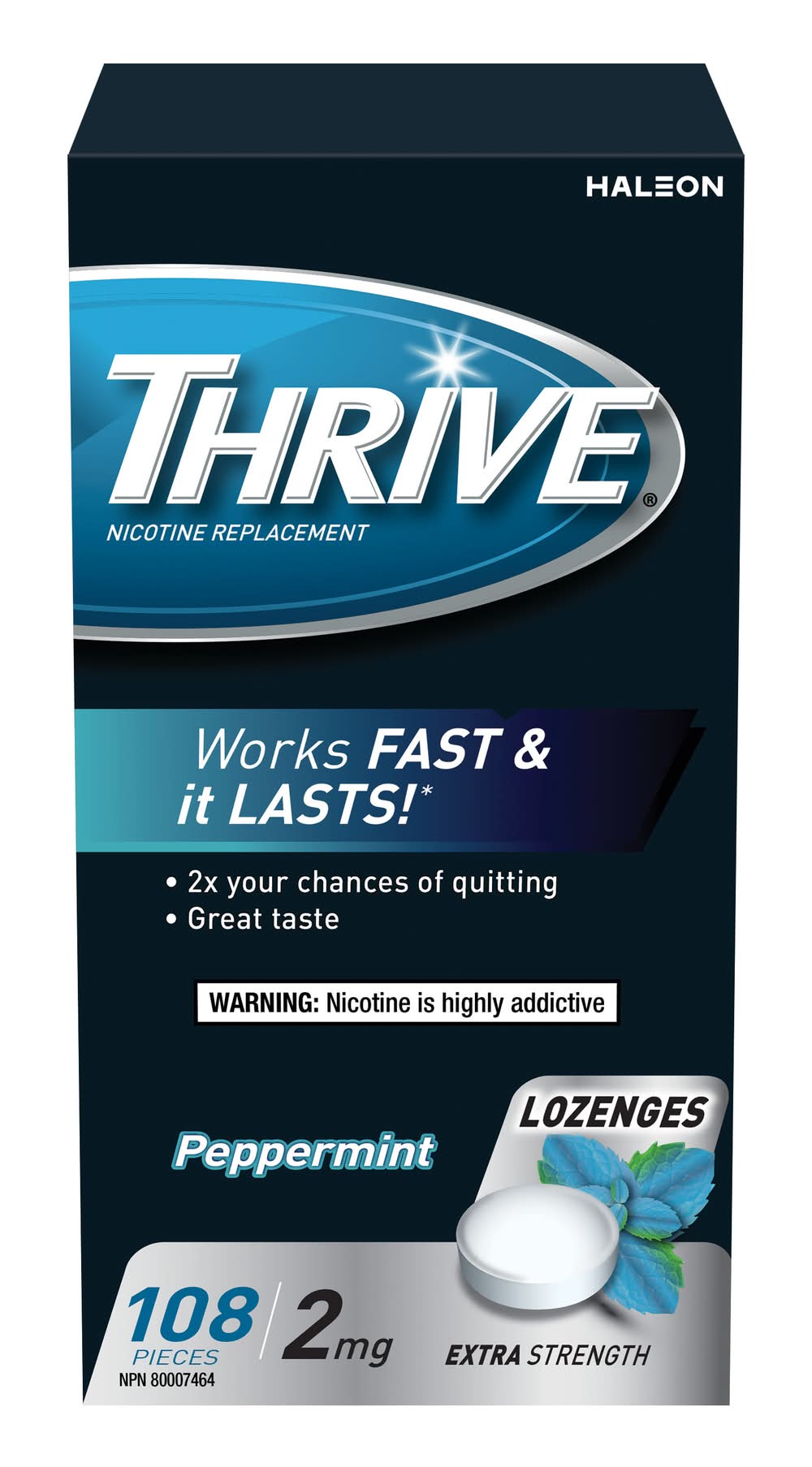 Thrive Extra Strength Nicotine Replacement Lozenges 2mg, Peppermint (108 ct)