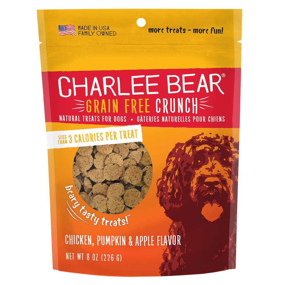 Charlee Bear Grain Free Chicken, Pumpkin & Apple Bear Crunch Dog Treats, 8 Oz.