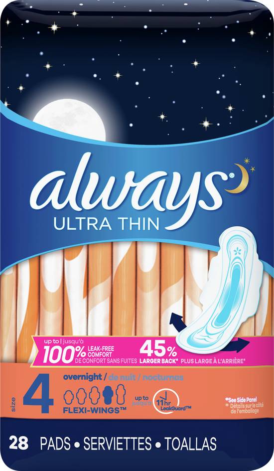 Always Ultra Thin Overnight Pads With Flexi-Wings, Size 4