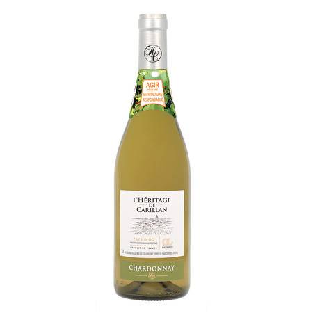 Vin Blanc Languedoc Roussillon IGP Pays d'OC Chardonnay L'HERITAGE DE CARILLAN CHARDONNAY - la bouteille de 75cL
