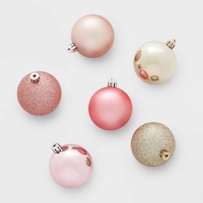 50ct Shatter-Resistant Round Christmas Tree Ornament Set Blush/Champagne - Wondershop™: Indoor Use