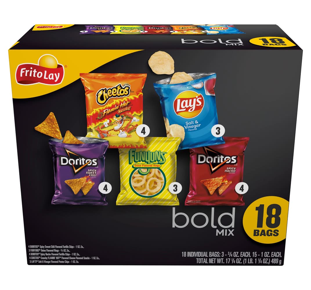 Frito-Lay Variety pack Snacks Bold Mix, Assorted (489 g, 18 ct)