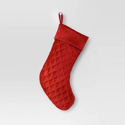 20" Quilted Velvet with Sequined Embroidery Christmas Stocking Red - Wondershop™