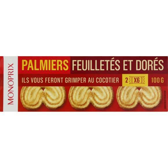 Monoprix Palmiers Feuilletés Et Dorés Les 12 Biscuits De 100G