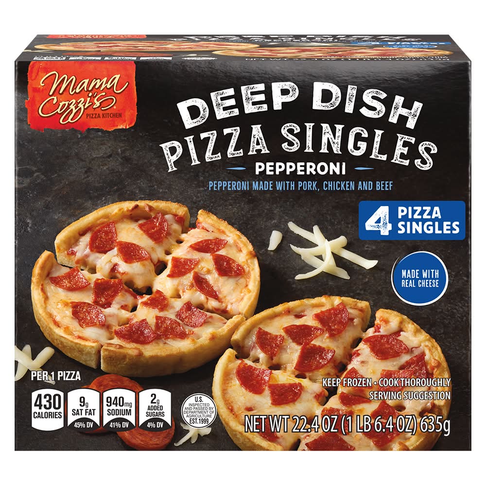 Mama Cozzi's Pizza Kitchen Deep Dish Singles Pizza, Pepperoni (22.4 oz, 4 ct)