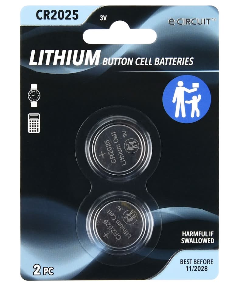 E-Circuit Lithium Button Cell Batteries 3 V Cr2025 (2 ct)