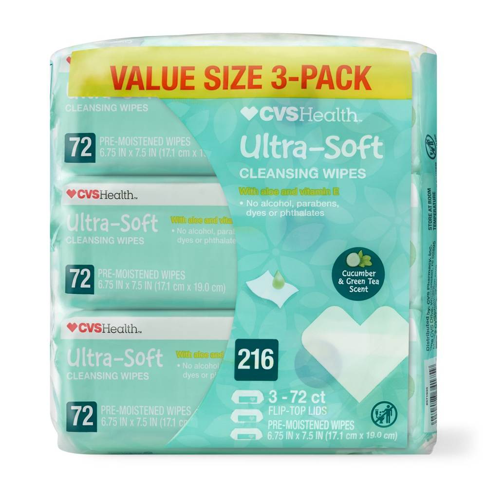 Cvs Health Ultra-Soft Cucumber & Green Tea Scent Wipes 2Pk