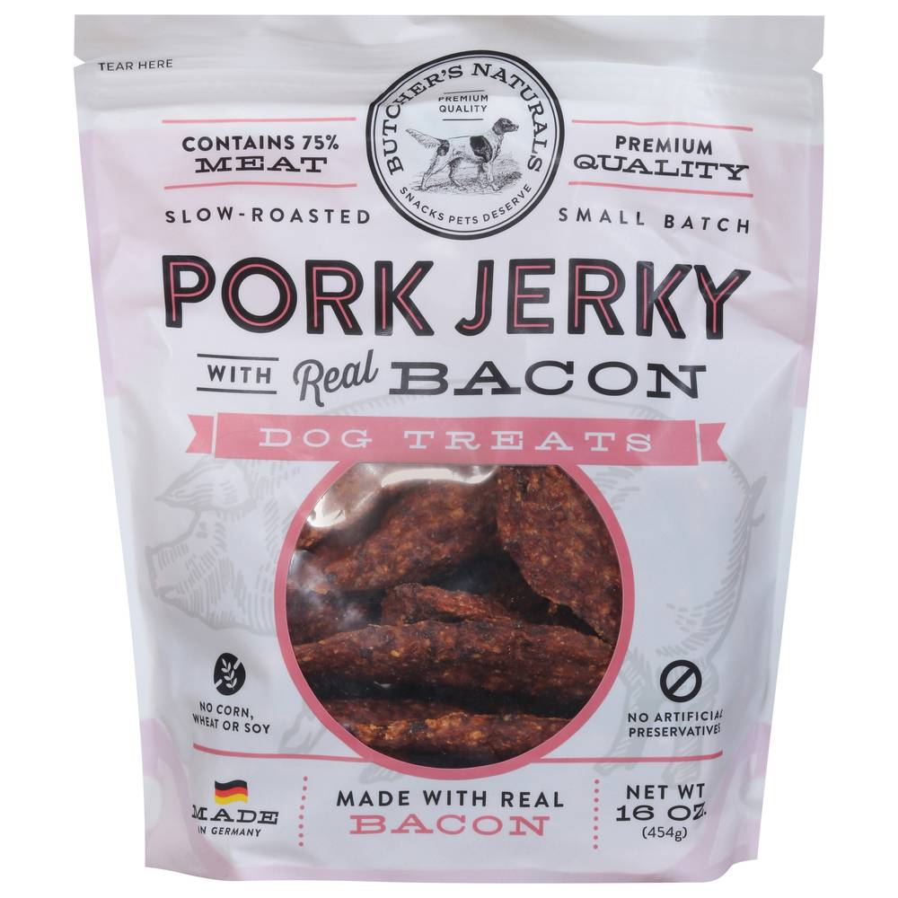 Butcher's Naturals Pork Jerky Dog Treats With Real Bacon (16 oz)