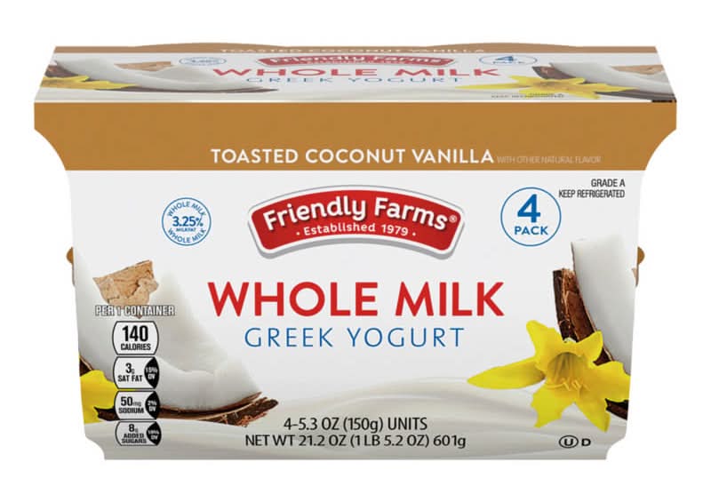Friendly Farms Whole Milk Greek Yogurt, Toasted Coconut Vanilla (4 x 5.3 oz)