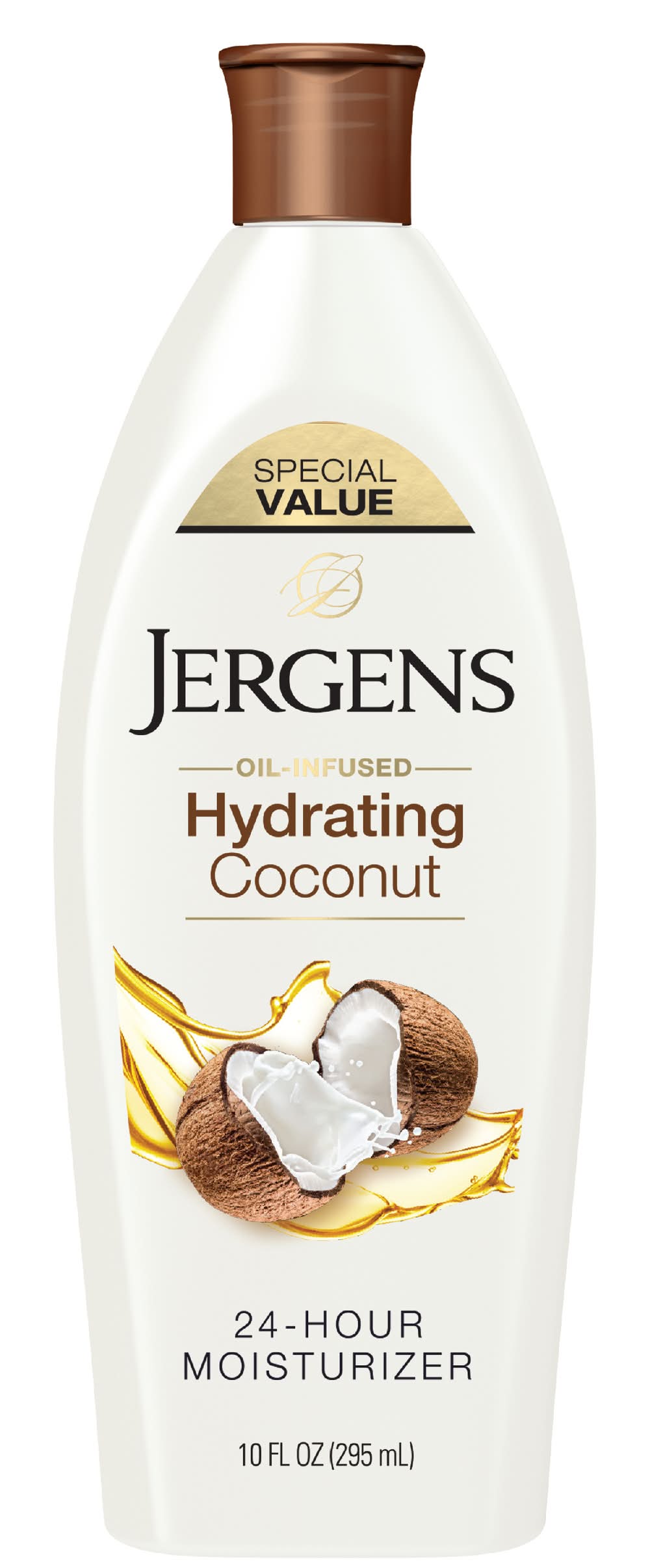 Jergens Hydrating Coconut Body Moisturizer, Body and Hand Lotion, Infused With Coconut Oil, Hydrates Dry Skin Instantly (10 oz)