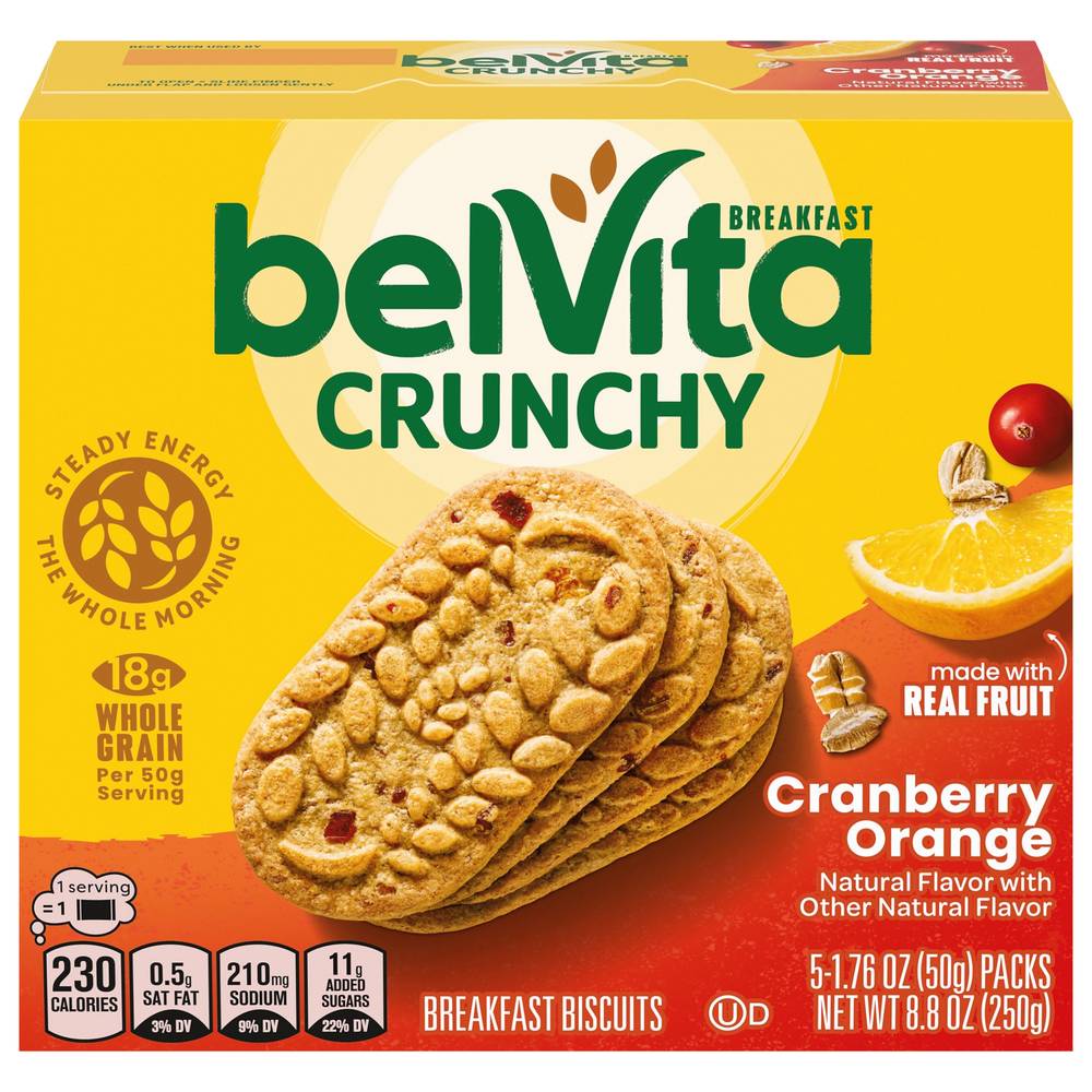 belVita Breakfast Biscuits, Cranberry Orange (1.76 oz, 5 ct)