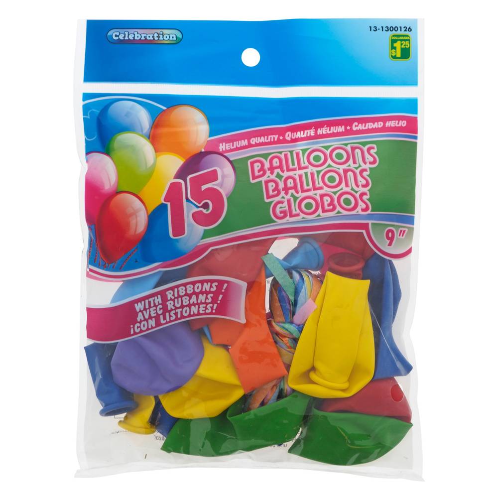 Balloons with ribbons, 15 Pack