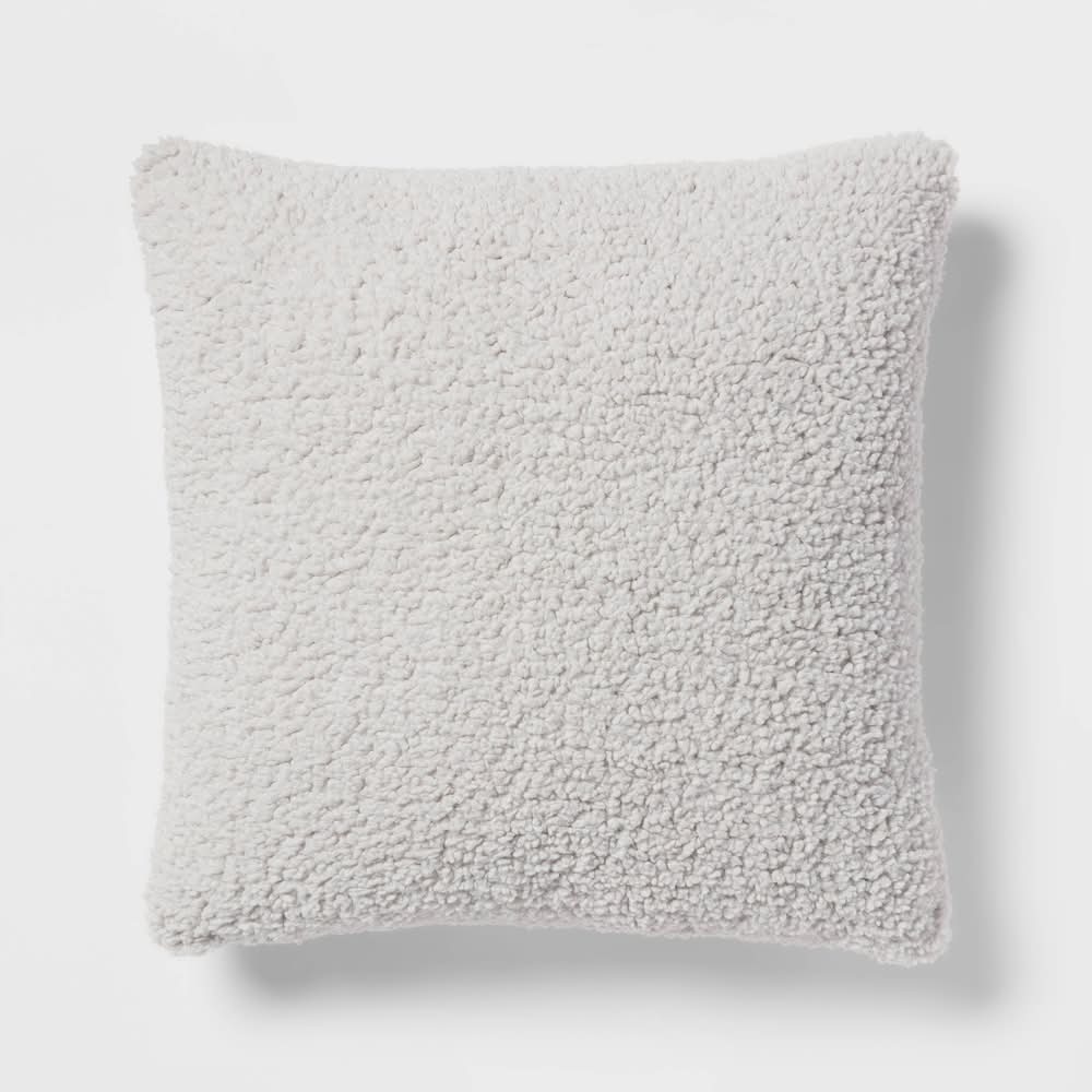 Threshold Euro Traditional Cozy Faux Shearling Fur Decorative Throw Pillow, Gray
