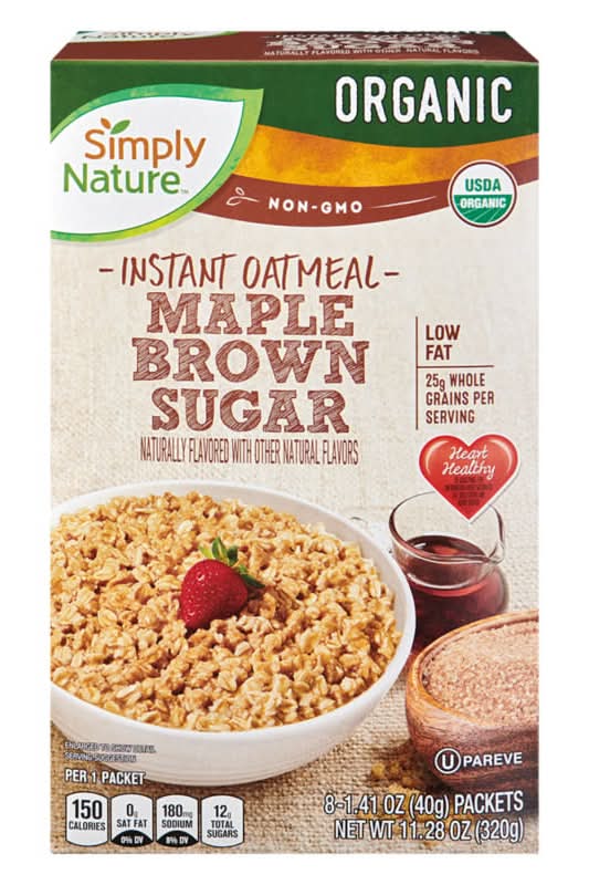 Simply Nature Organic Instant Oatmeal, Maple Brown Sugar (8 x 1.41 oz)