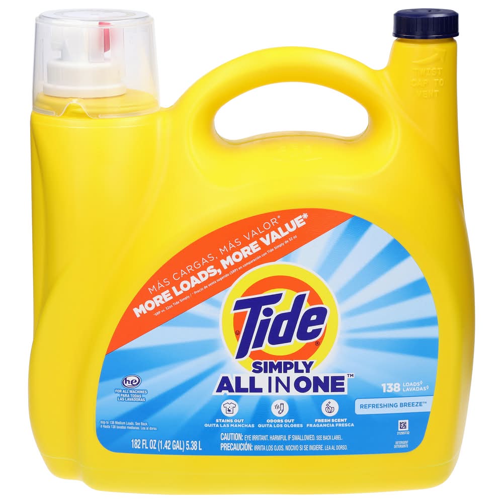 Tide Simply Liquid Laundry Detergent, Refreshing Breeze (182 fl oz)