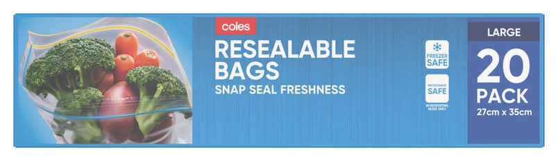 Coles Resealable Storage Bags, Large (20 pack)