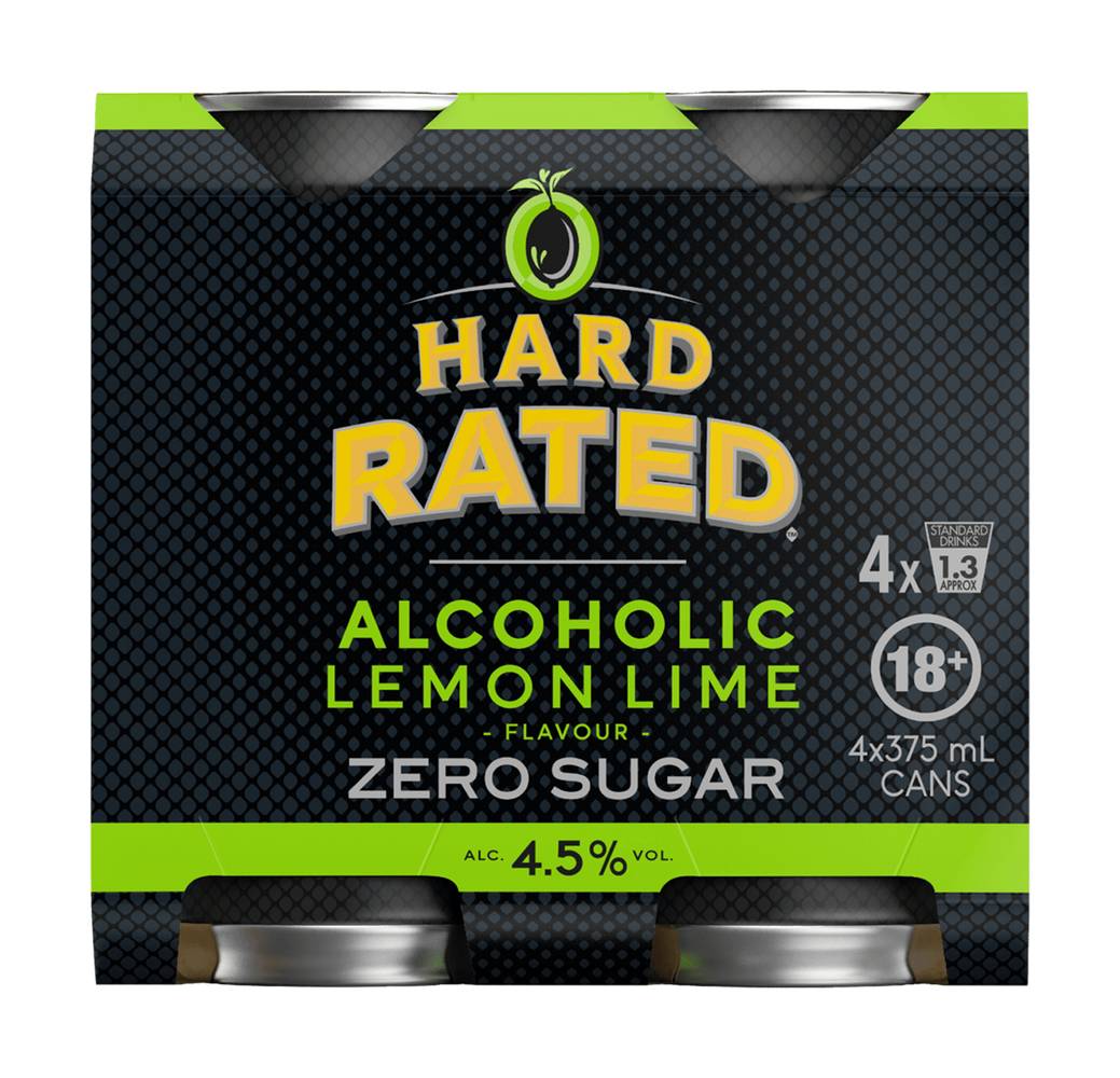 Hard Rated Zero Sugar Lemon Lime Can 4x375mL