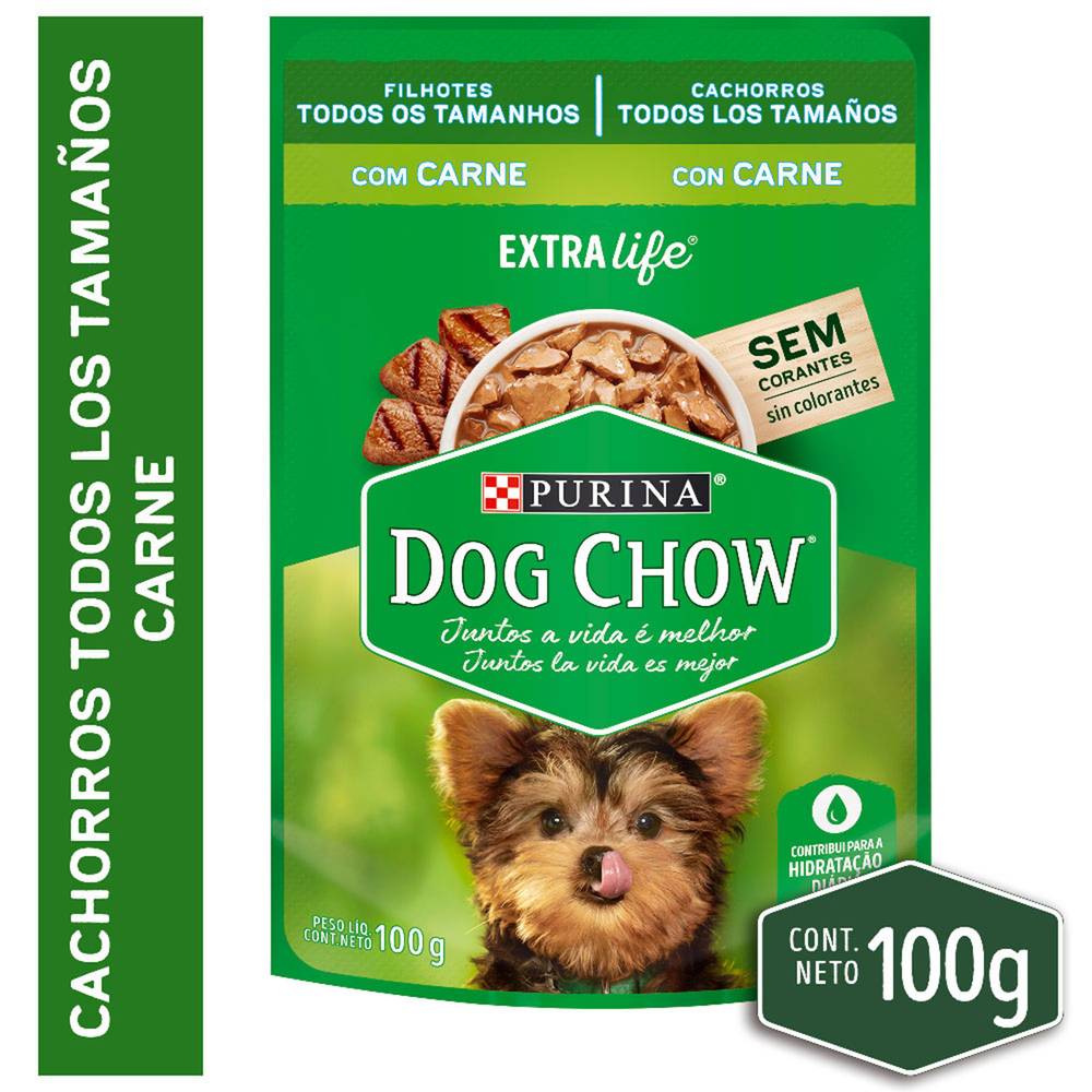 Dog Chow · Alimento húmedo cachorros sabor carne (100 g)