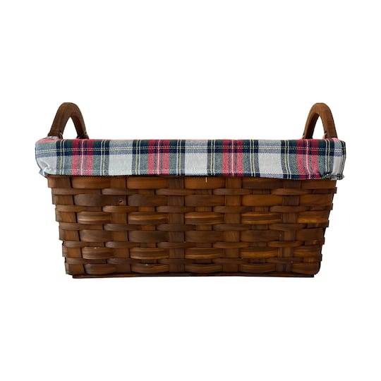 Medium Wood Basket With Plaid Liner By Ashland