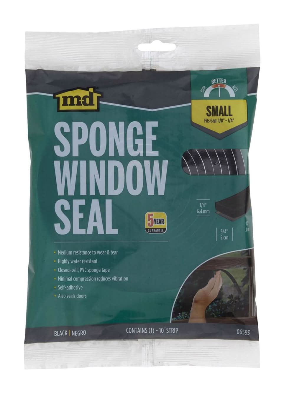 M-D Building Products Black Rubber Weather Stripping Tape For Doors And Windows 10 Ft. L X 0.25 In.