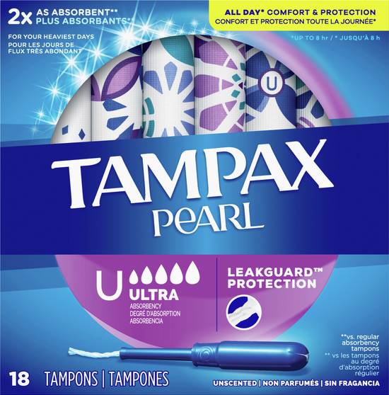 Tampax Pearl Leakguard Protection Ultra Absorbency Tampons (18ct)