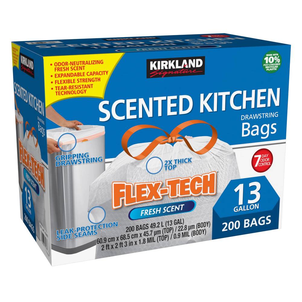 Kirkland Signature Flex-Tech Scented Kitchen Trash Bags, 13 gal (200 ct)