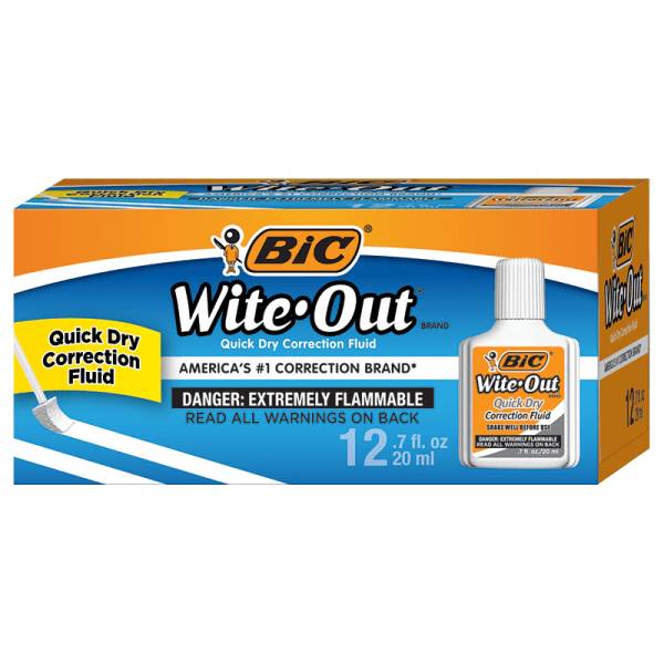 Bic Wite-Out Quick Dry Correction Fluid With Foam Applicator White ( 12 ct)