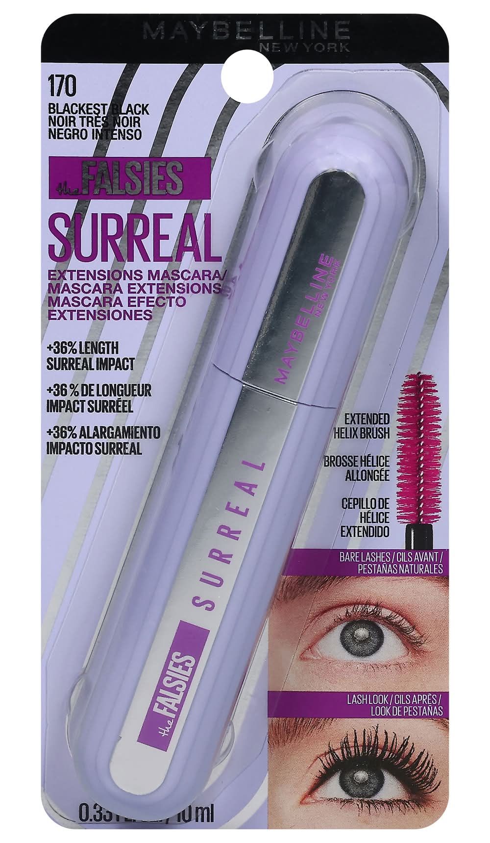 Maybelline Falsies Surreal Extensions Washable Mascara, 170 Blackest Black (0.33 fl oz)