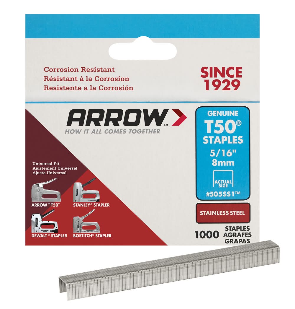 Arrow T50 3/8 In. W X 5/16 In. L 18 Ga. Flat Crown Heavy Duty Staples 1000 Pk