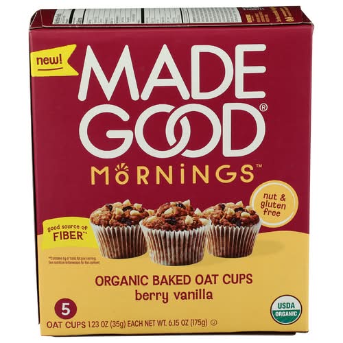 MadeGood Organic Baked Oat Cups 5 pack, Berry Vanilla (5 x 1.23 oz)