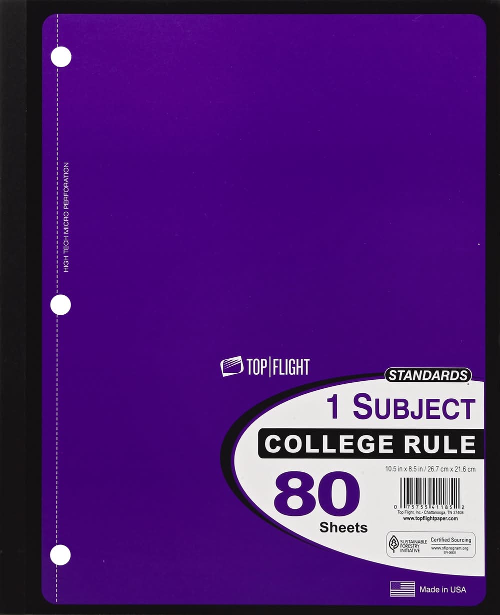 Top Flight 1 Subject College 80 Sheets Rule Book (0.8 lbs)