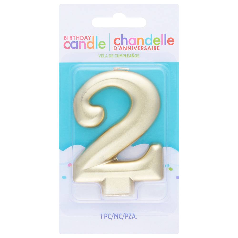 Amscan Numeral #2 Metallic Candle - Gold (unit)