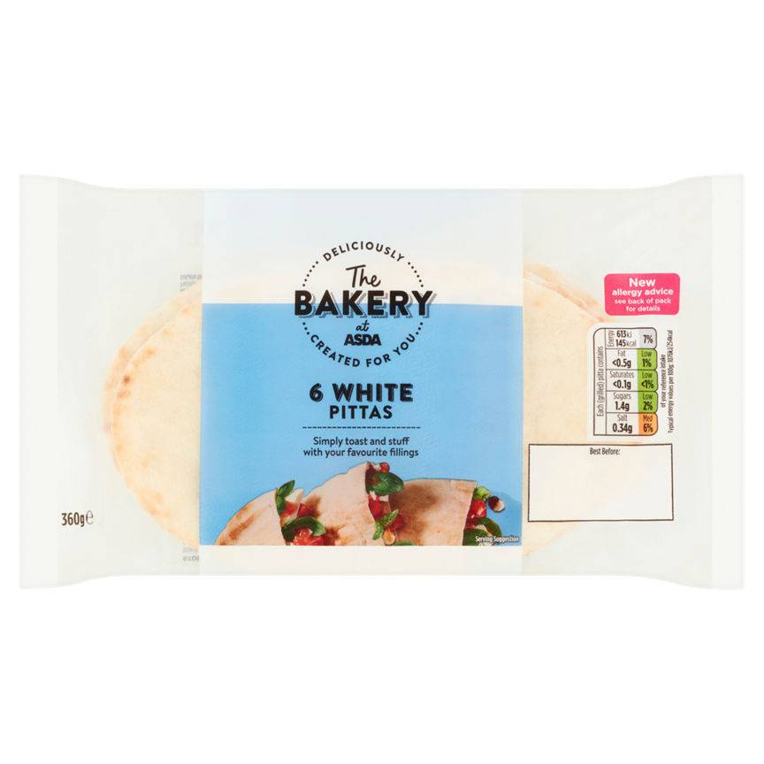 ASDA White Pitta Breads 6pk